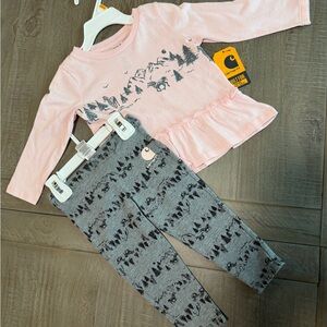 Carhartt Pink Top with Dark Gray Printed Leggings Set